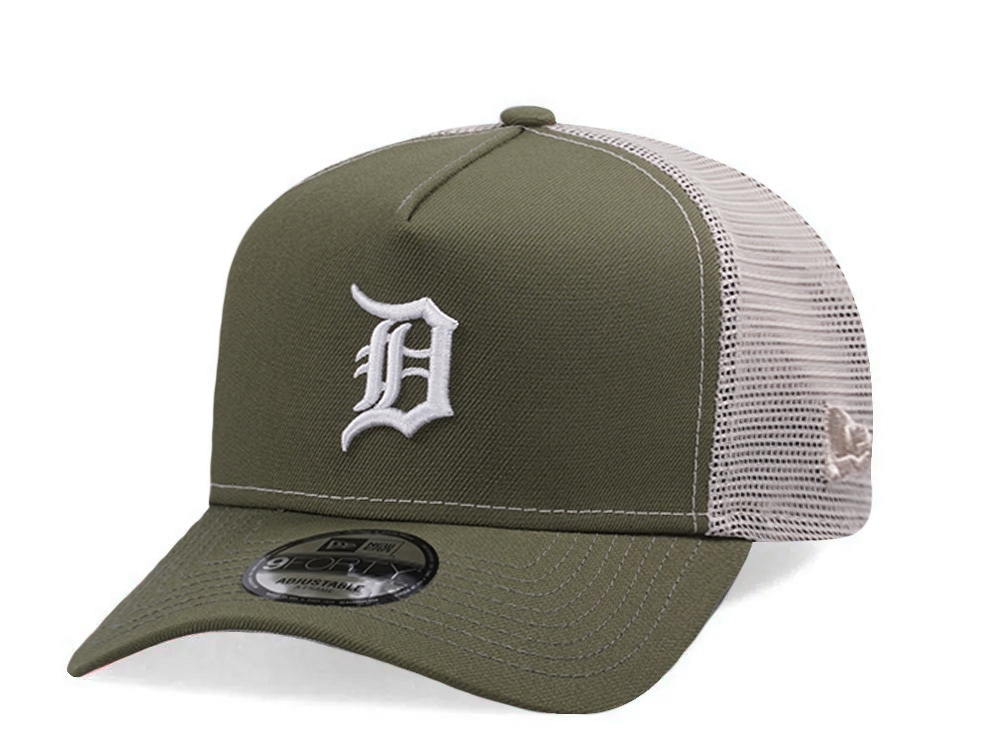New Era Detroit Tigers New Olive Prime Edition 9Forty A Frame Trucker Snapback Cap