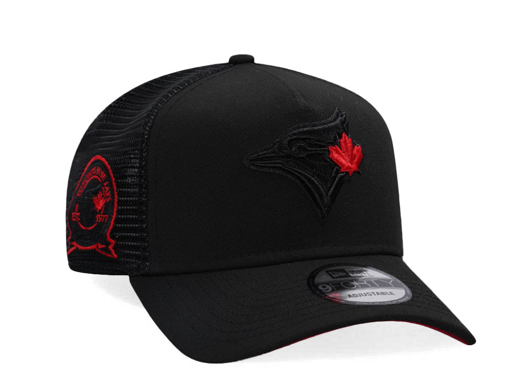 New Era Toronto Blue Jays Black Red 40th Anniversary Trucker 9Forty A Frame Snapback Cap