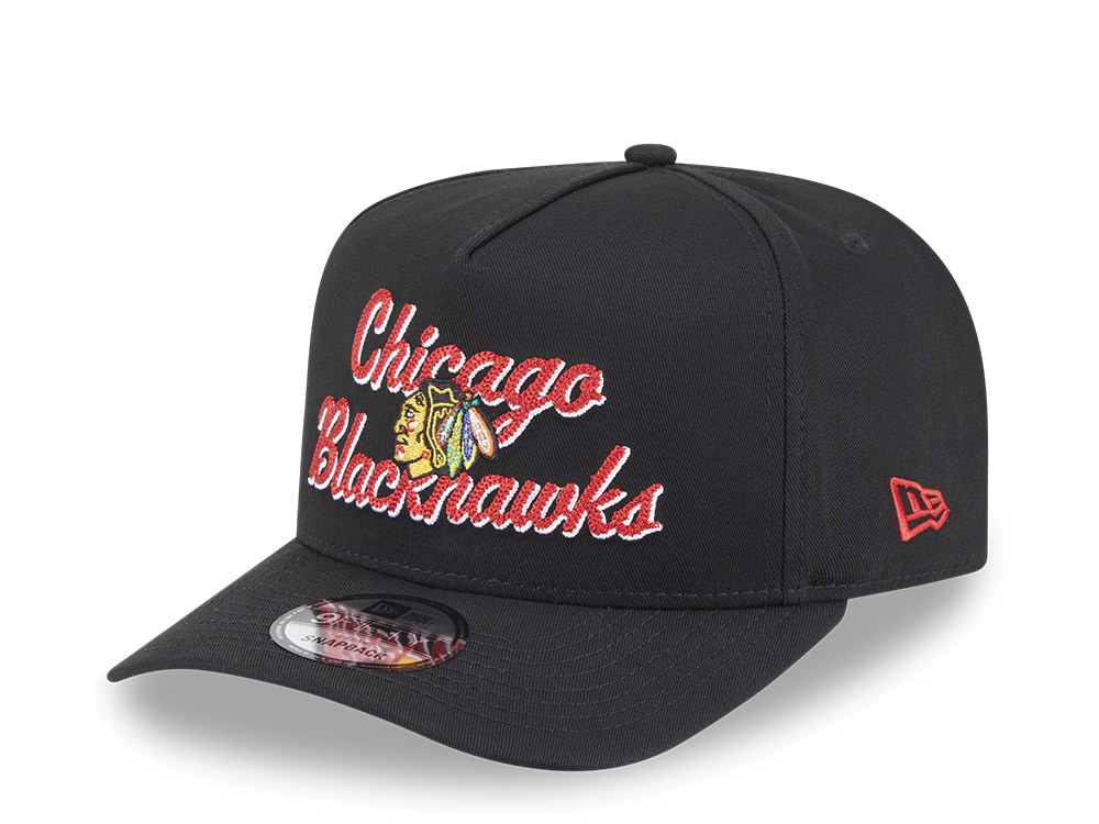 New Era Chicago Blackhawks Chainstitch Black 9Fifty A Frame Snapback Cap