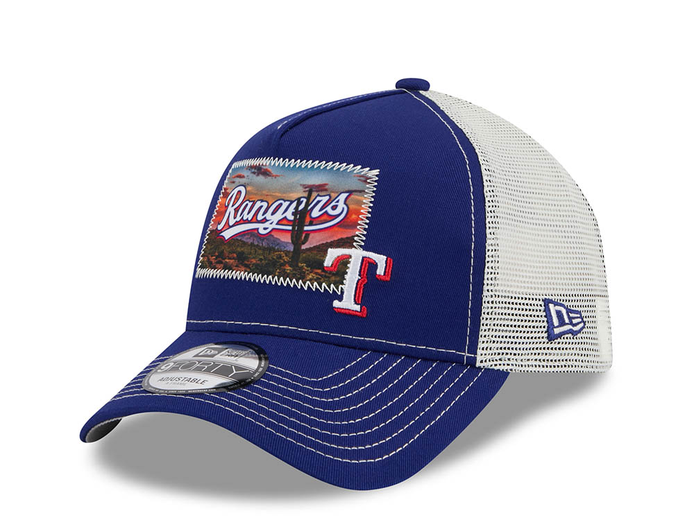 New Era Texas Rangers M Patch Blue 9Forty A Frame Trucker Snapback Cap