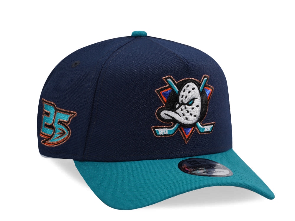 New Era Anaheim Ducks 25th Anniversary Ocean Blue Two Tone Edition 9Forty A Frame Snapback Cap