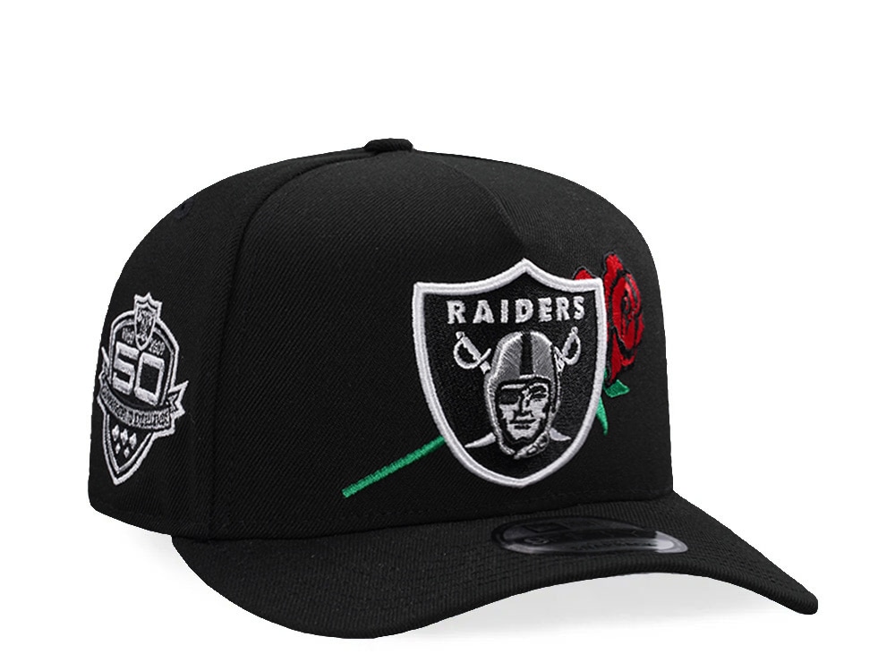 New Era Las Vegas Raiders 50th Anniversary Rose Black Prime Edition 9Fifty A Frame Snapback Cap