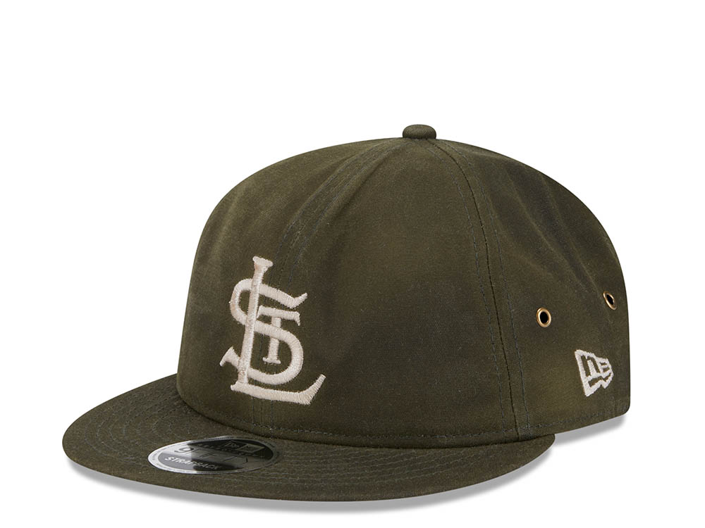 New Era St. Louis Cardinals Waxed Canvas Olive 9Fifty Retro Crown Strapback Cap