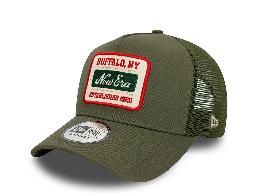New Era Patch Olive 9Forty A Frame Trucker Snapback Cap