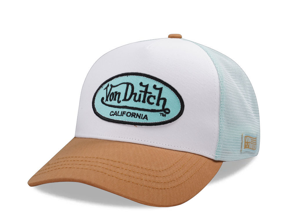 Von Dutch Oval Patch White Blue Two Tone Trucker Strapback Cap