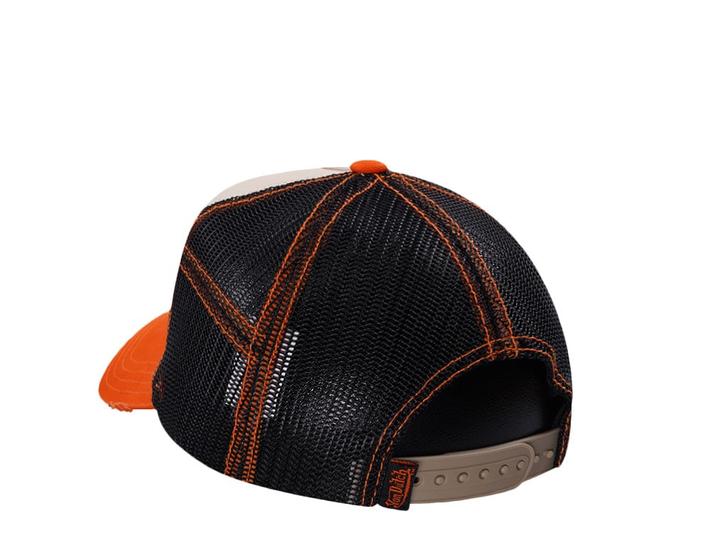 Von Dutch Oval Patch Distressed Orange Trucker Snapback Cap