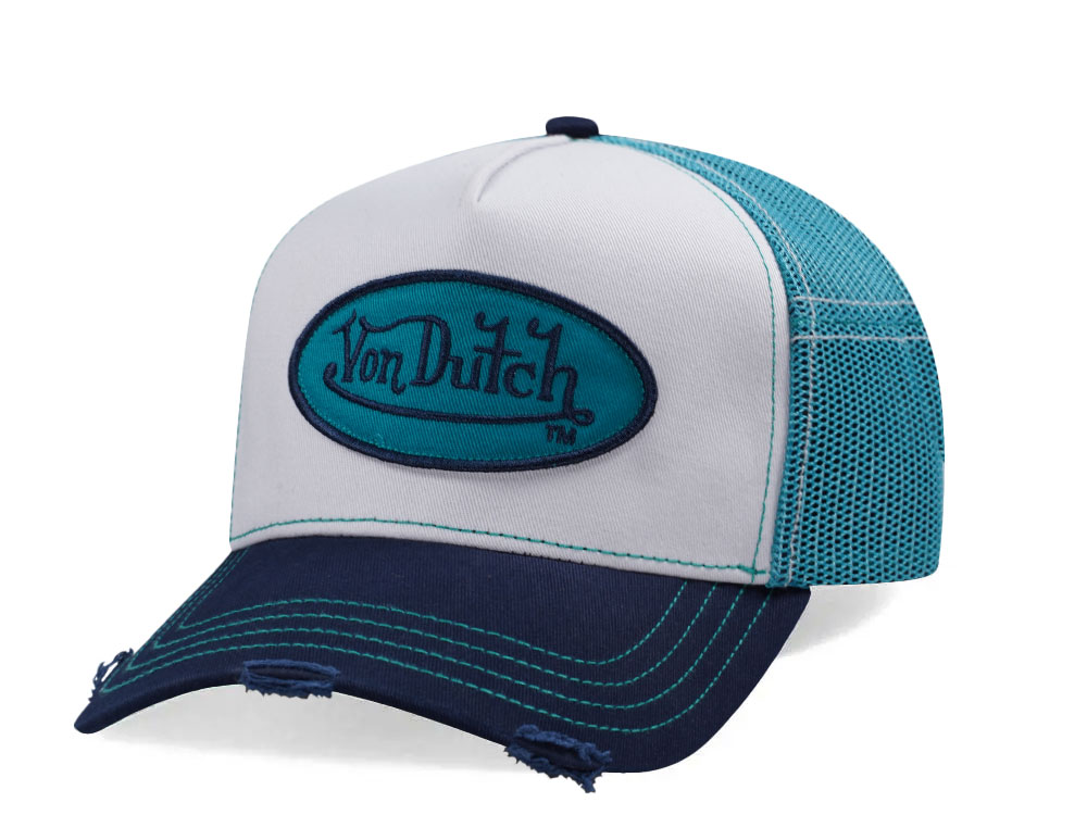 Von Dutch Oval Patch Beige Blue Trucker Snapback Cap