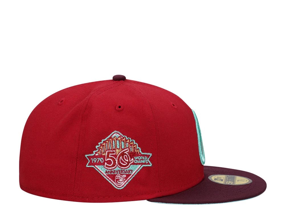 New Era Baltimore Orioles 50th Anniversary Mint Merlot Two Tone Edition 59Fifty Fitted Cap