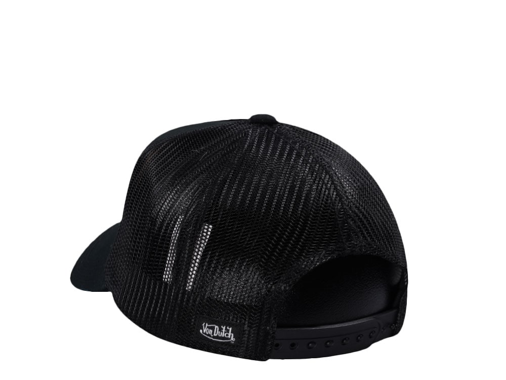 Von Dutch Square Patch Distressed Black Trucker Snapback Cap