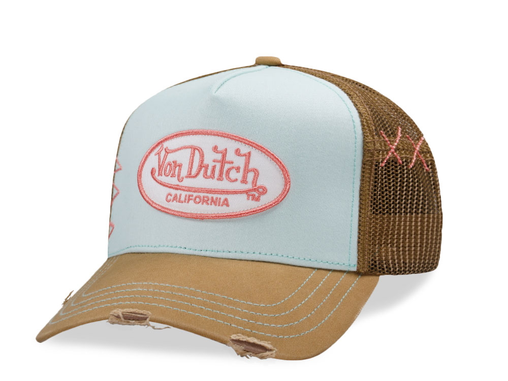Von Dutch Distressed Oval Patch Teal Edition Trucker Snapback Cap