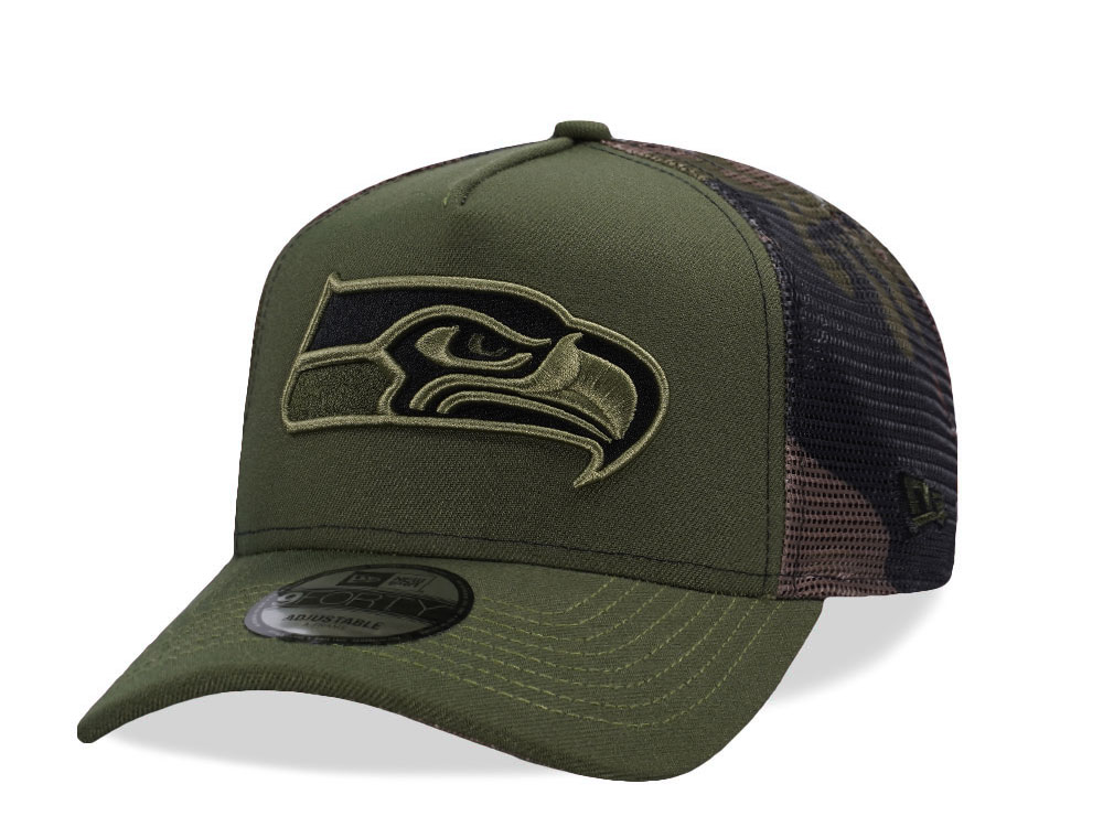 New Era Seattle Seahawks Green Camo Trucker Edition 9Forty A Frame Snapback Cap