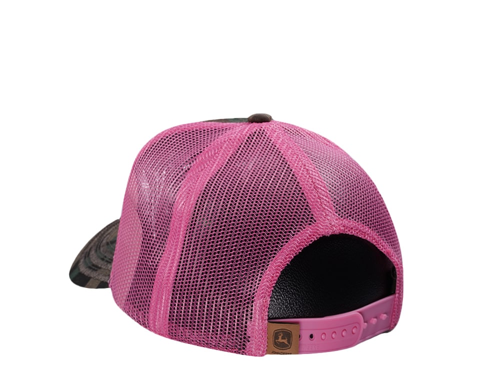 John Deere Script Pink Camouflage Trucker Snapback Cap
