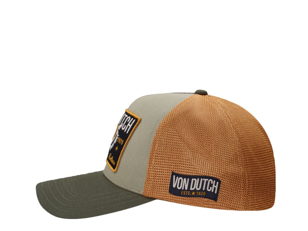 Von Dutch Square Patch Dark Green Yellow Trucker Snapback Cap