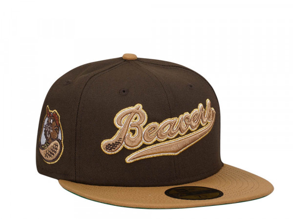 New Era Portland Beavers Brown Gold Two Tone Throwback Edition 59Fifty Fitted Cap